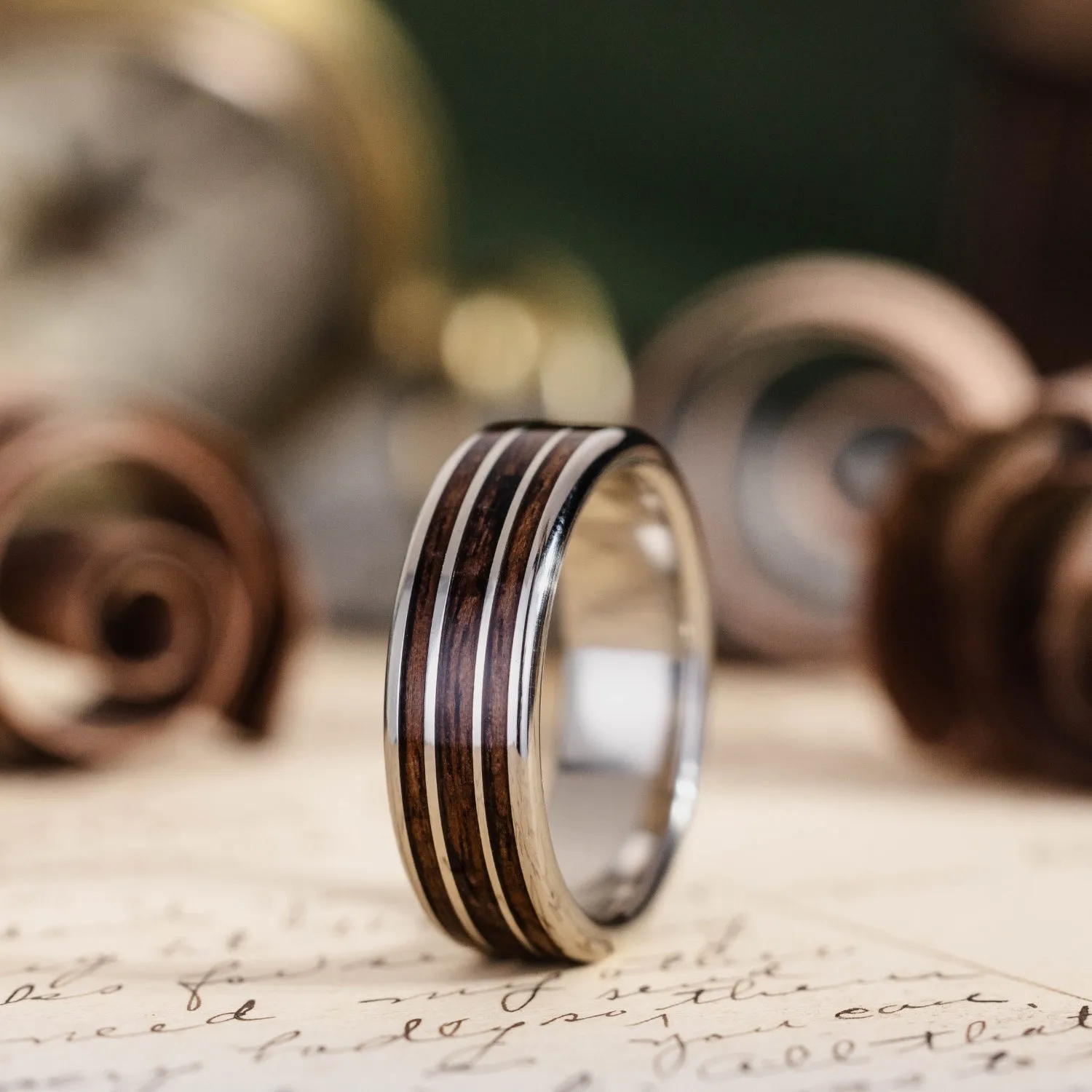 The Vanguard | Men's Gold Wedding Band with 1903 Springfield Rifle Stock Wood Inlays