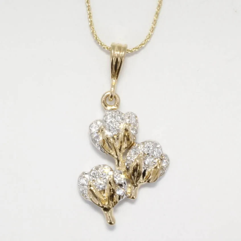 Three Boll Diamond Cotton Boll Necklace C330
