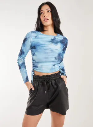 Tie Dye Print Long Sleeve Rib Top