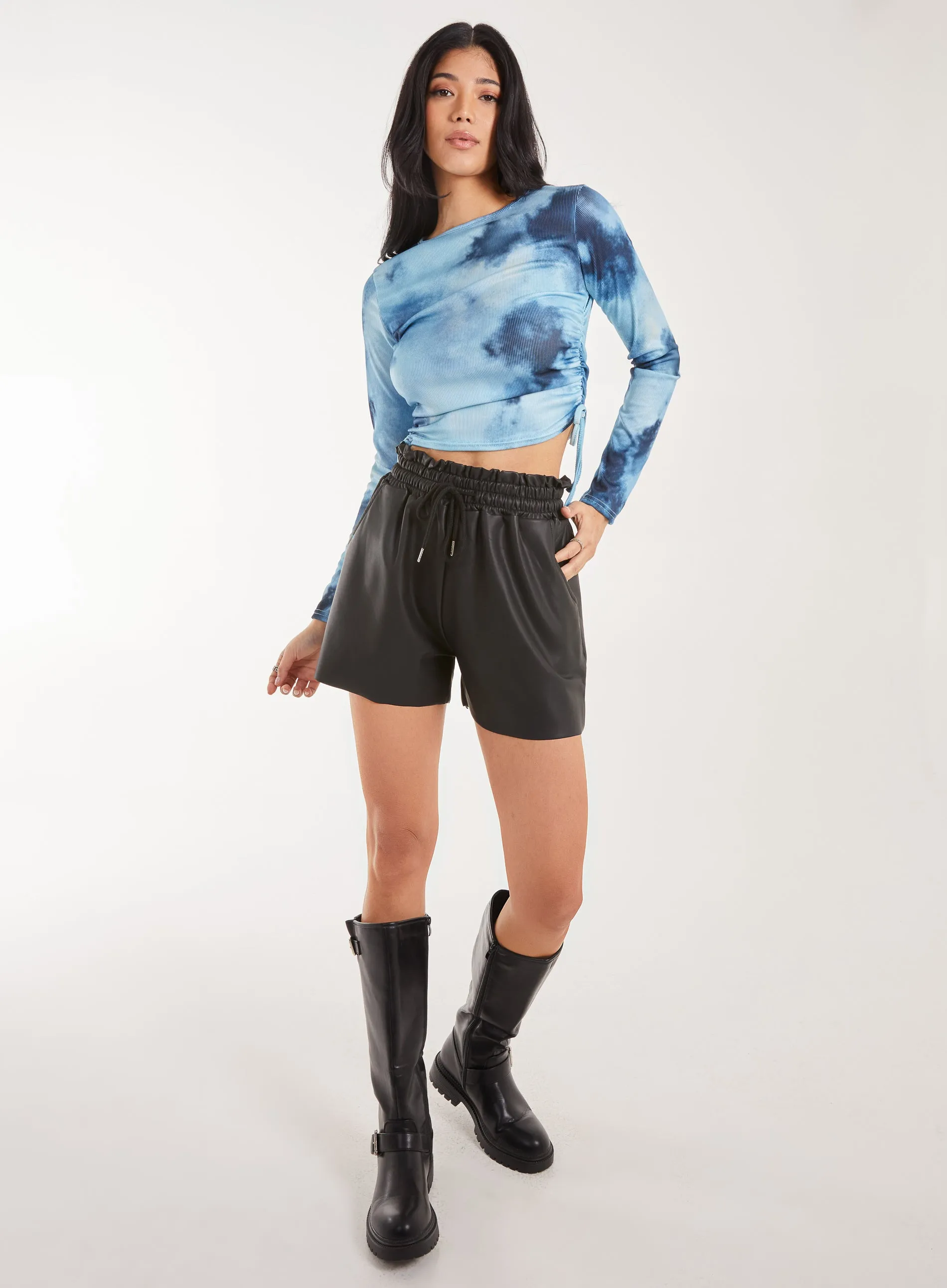 Tie Dye Print Long Sleeve Rib Top