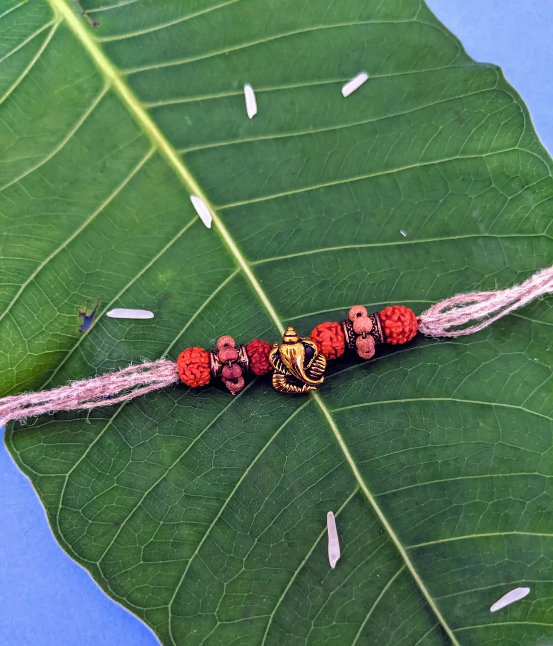 Trendy Rakhi Design Ganesha with Rudraksha/Tulsi Beads Pendant Mauli Thread For Raksha Bandhan