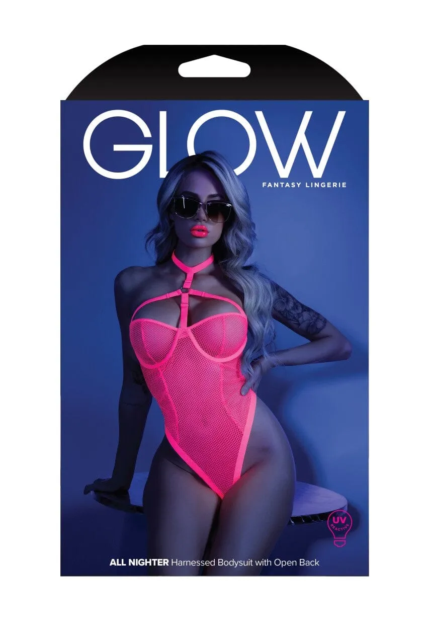 UV Reactive Harness Bodysuit with Open Back
