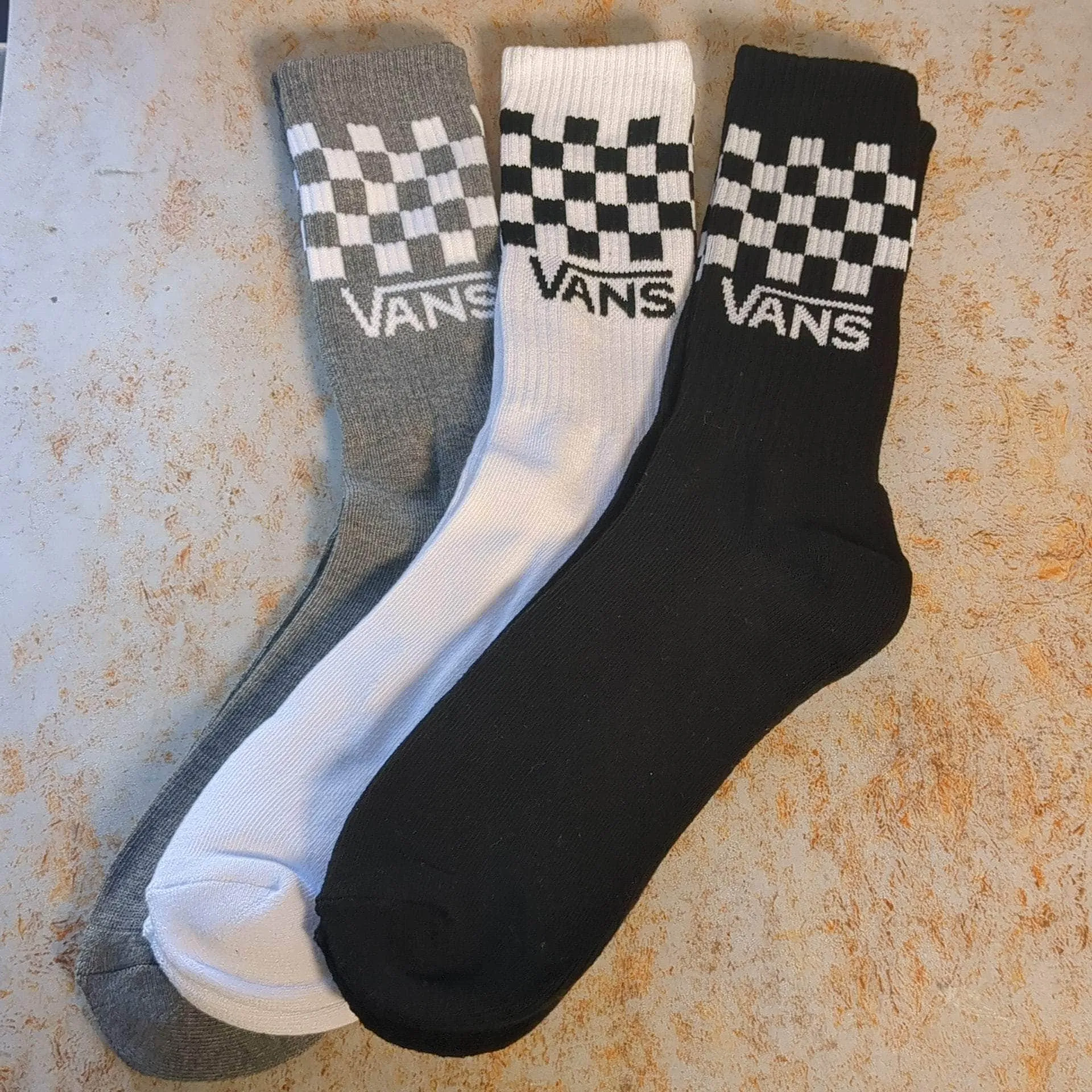 Vans Classic Check Crew Socks 3 Pack Black White Grey