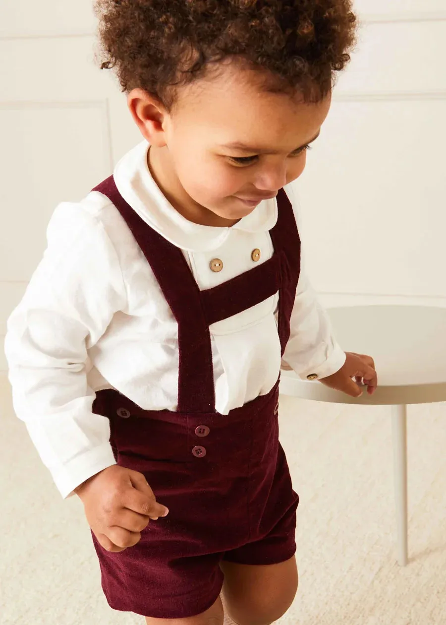 Velvet Button Detail Shorts with Braces in Burgundy (18mths-4yrs)