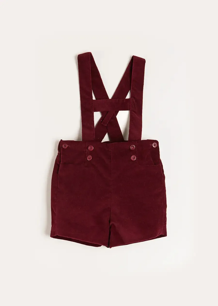 Velvet Button Detail Shorts with Braces in Burgundy (18mths-4yrs)