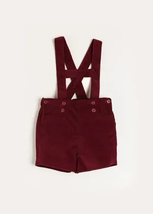 Velvet Button Detail Shorts with Braces in Burgundy (18mths-4yrs)