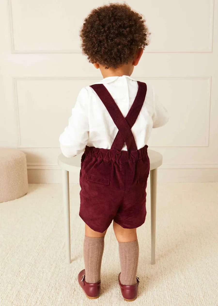 Velvet Button Detail Shorts with Braces in Burgundy (18mths-4yrs)