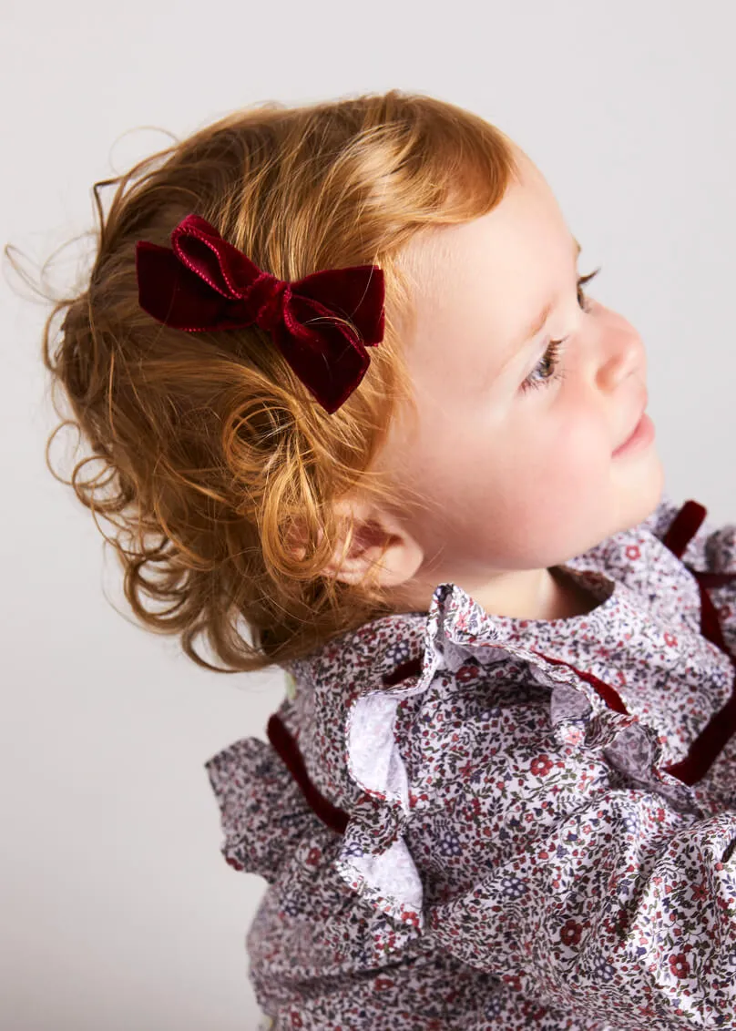 Velvet Medium-Bow Clip in Burgundy