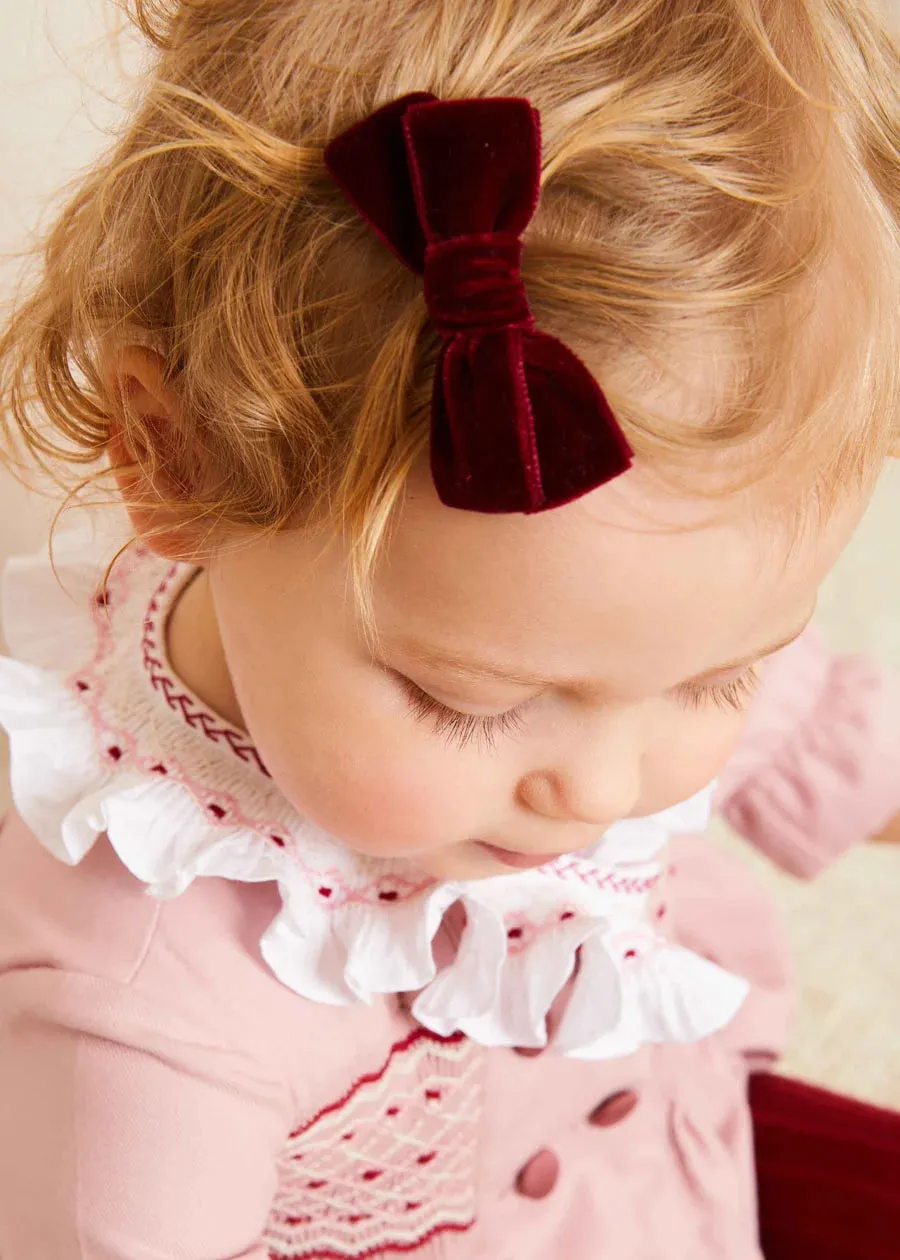 Velvet Medium-Bow Clip in Burgundy