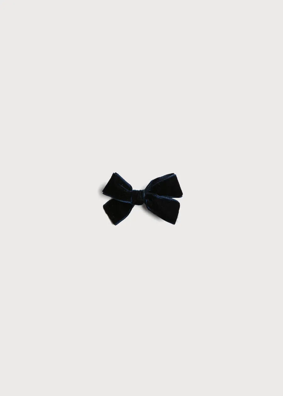 Velvet Medium-Bow Clip in Navy