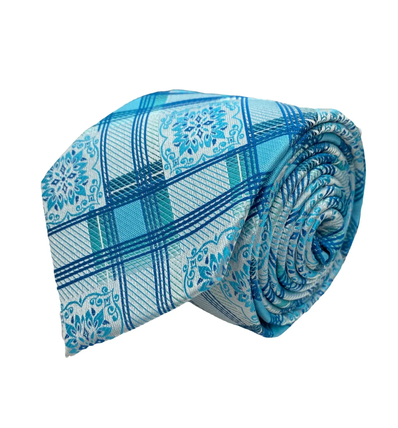 Venturi Vomo Tie and Handkerchief - Floral Plaid T6