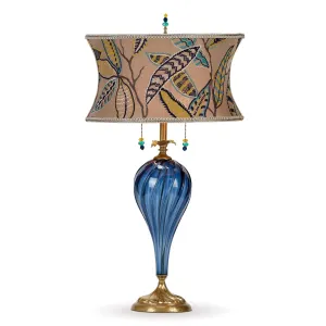 Vicky Table Lamp 215K167 Colors Navy Teal Gold and White Shade Deep Blue Blown Glass Base by Kinzig Design