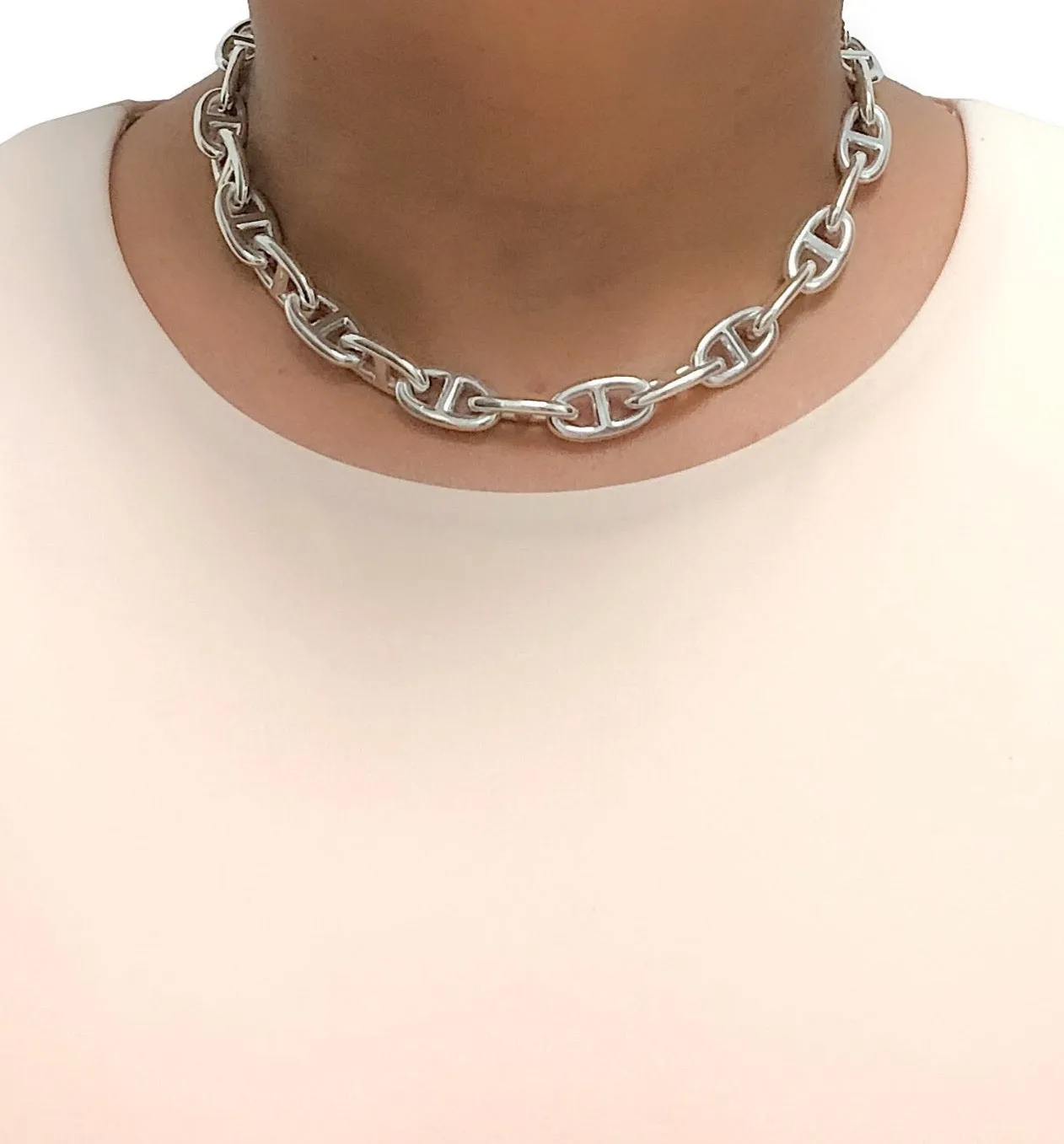 Vintage Hermes Chaine D'Ancre Sterling Silver Large Link Toggle Necklace 17"