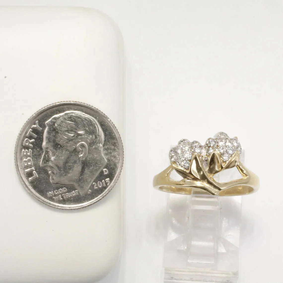 Womans Diamond Cotton Ring with Two Bolls in Yellow Gold