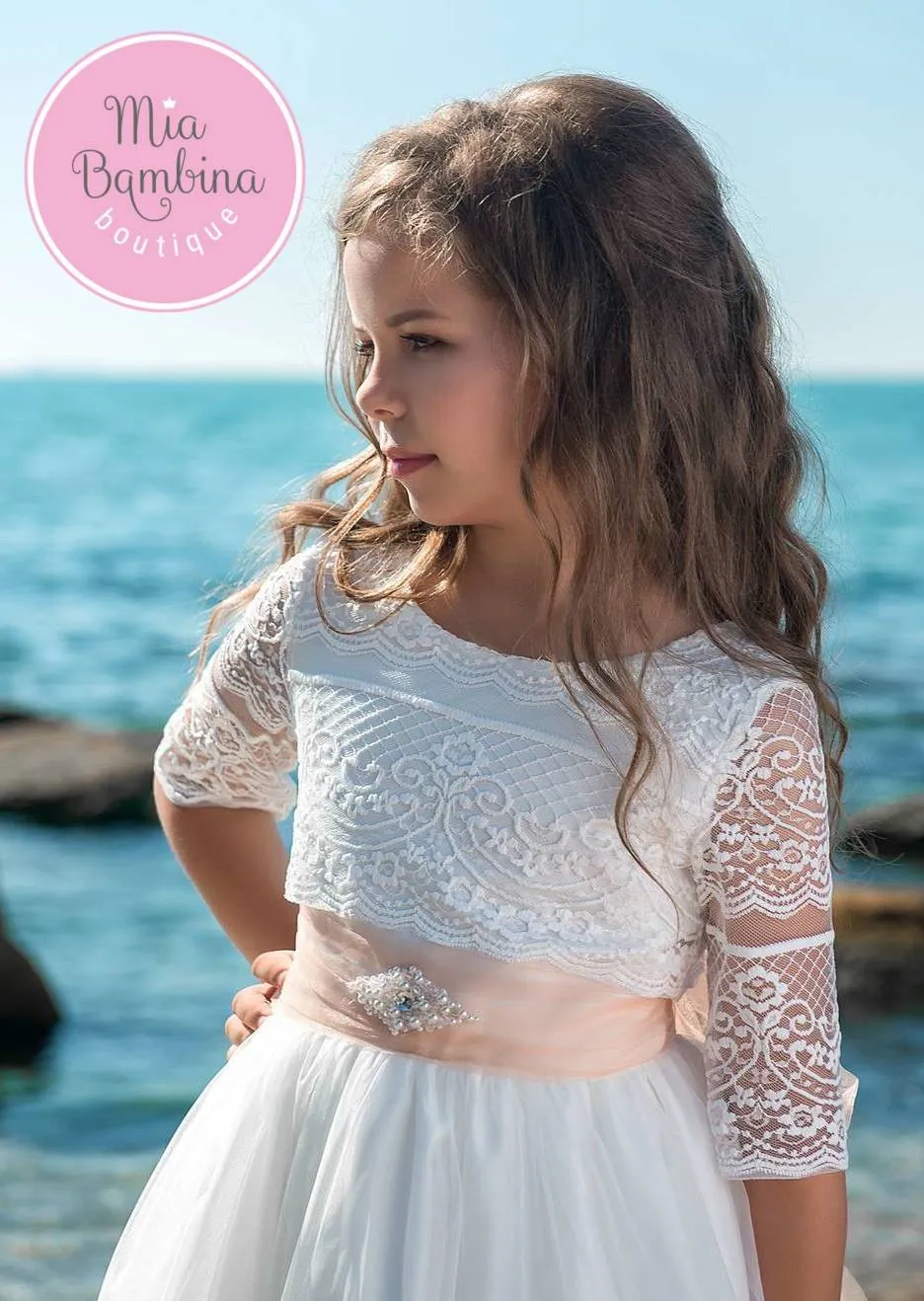 Wonderful First Communion Dress with Lace Sleeves
