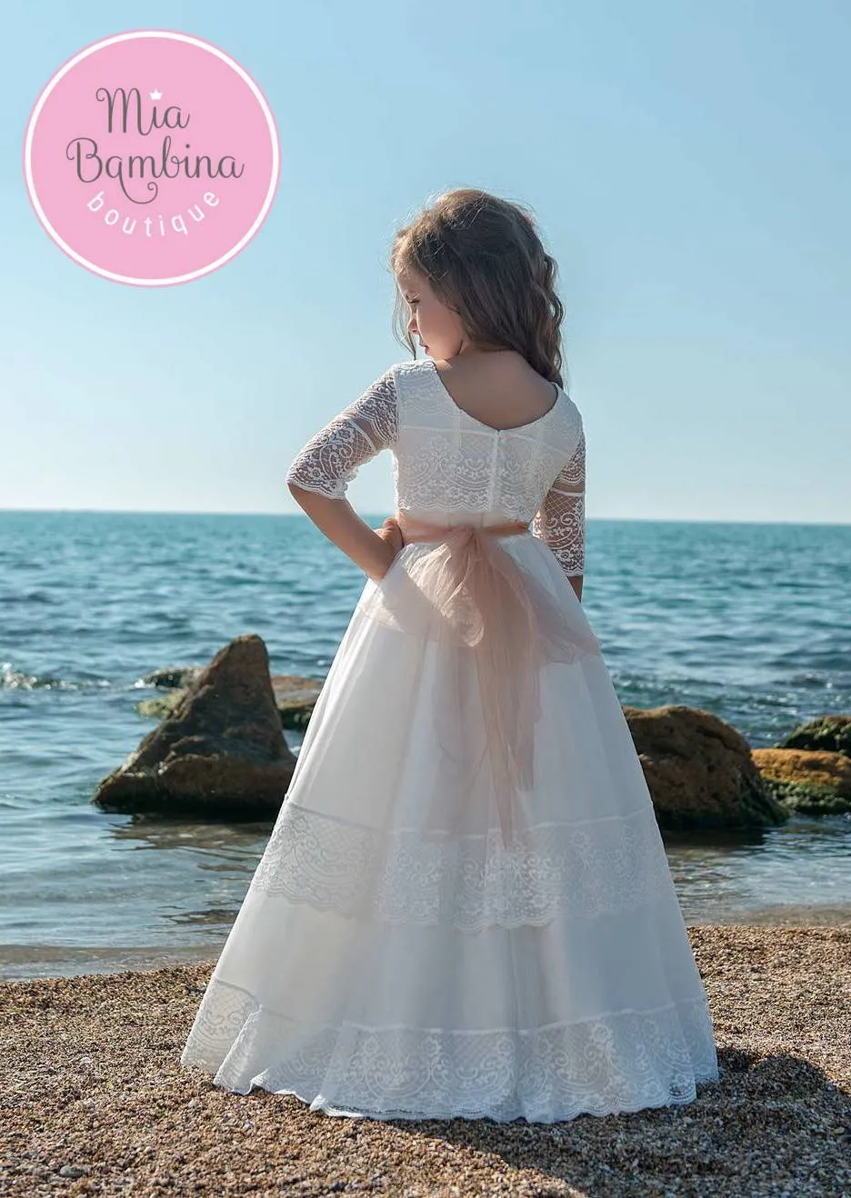 Wonderful First Communion Dress with Lace Sleeves