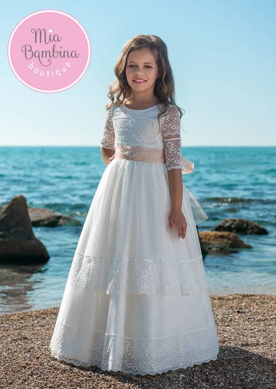 Wonderful First Communion Dress with Lace Sleeves
