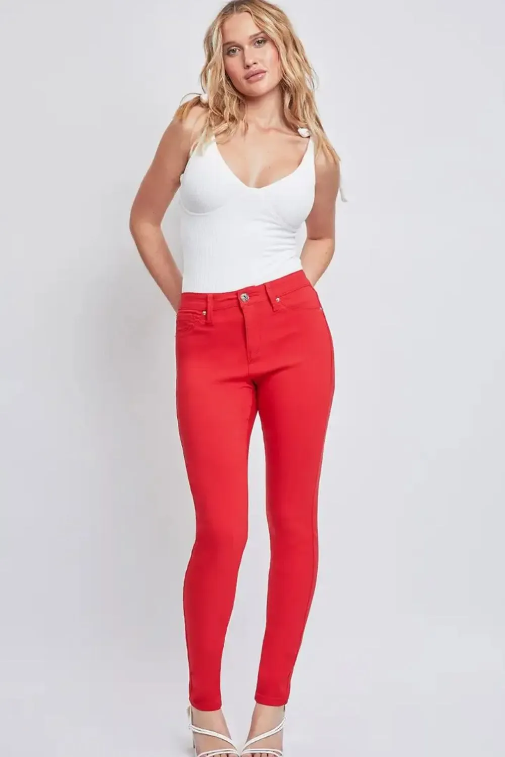 YMI Jeanswear Red Hyperstretch Mid-Rise Skinny Jean Small-3XL