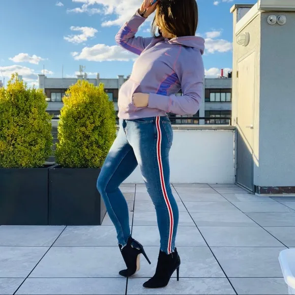 Zara Sports Stripe Skinny Leggings Rip Jeans