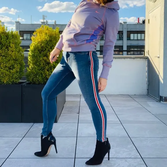 Zara Sports Stripe Skinny Leggings Rip Jeans