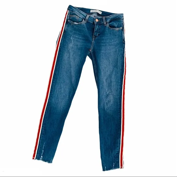 Zara Sports Stripe Skinny Leggings Rip Jeans