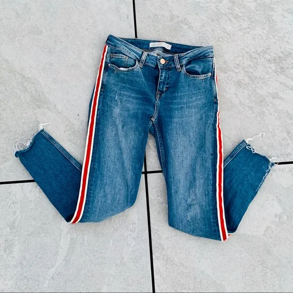 Zara Sports Stripe Skinny Leggings Rip Jeans